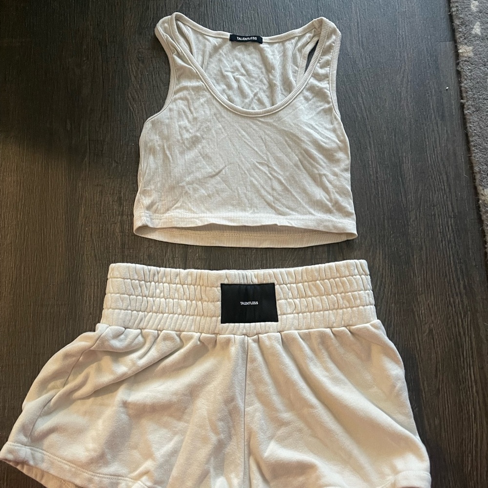 TALENTLESS SET in Bone!!! Size small! Core boxing shorts & crop modal tank